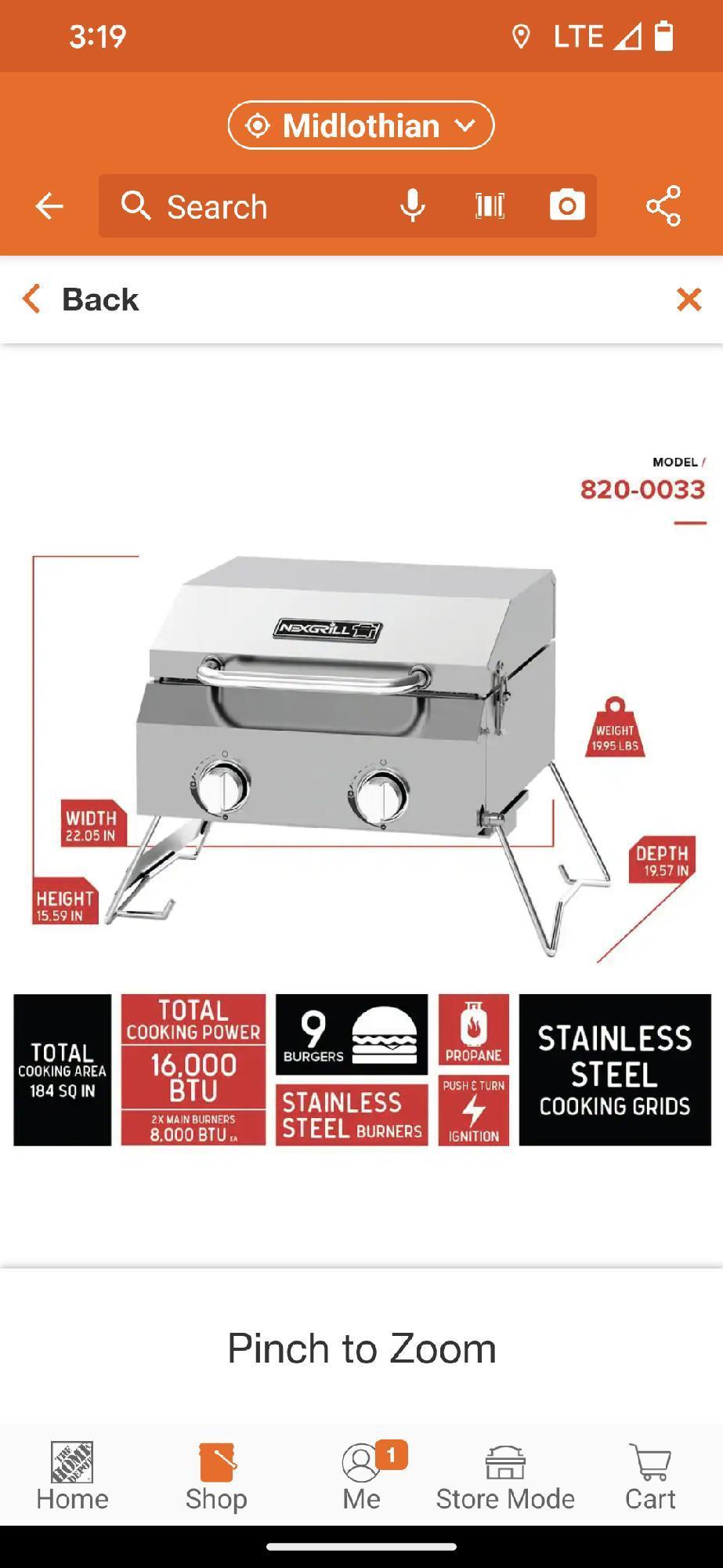 Nexgrill 2-Burner Portable Propane Gas Table Top Grill in Stainless Steel, Appears to be New in