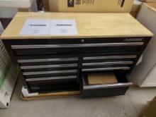 Husky Tool Storage 46 in. W Gloss Black Mobile Workbench Cabinet, UNIT APPEARS NEW, OPEN BOX, WHEELS