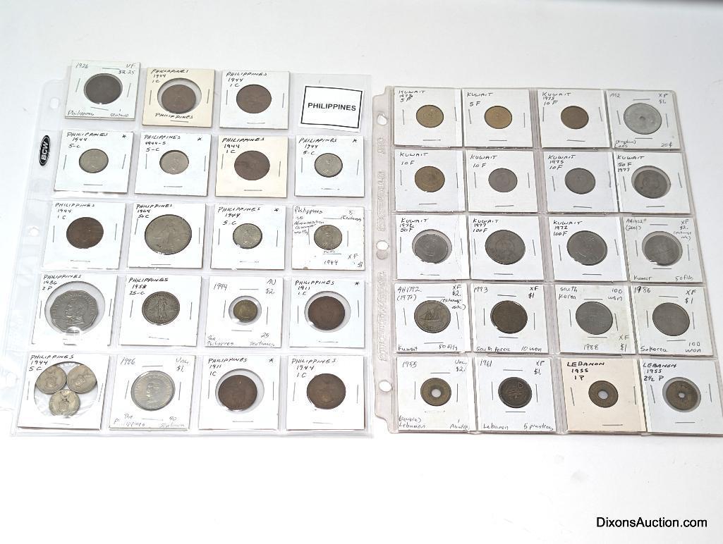 Various Foreign - 2 sheets Asian Coins