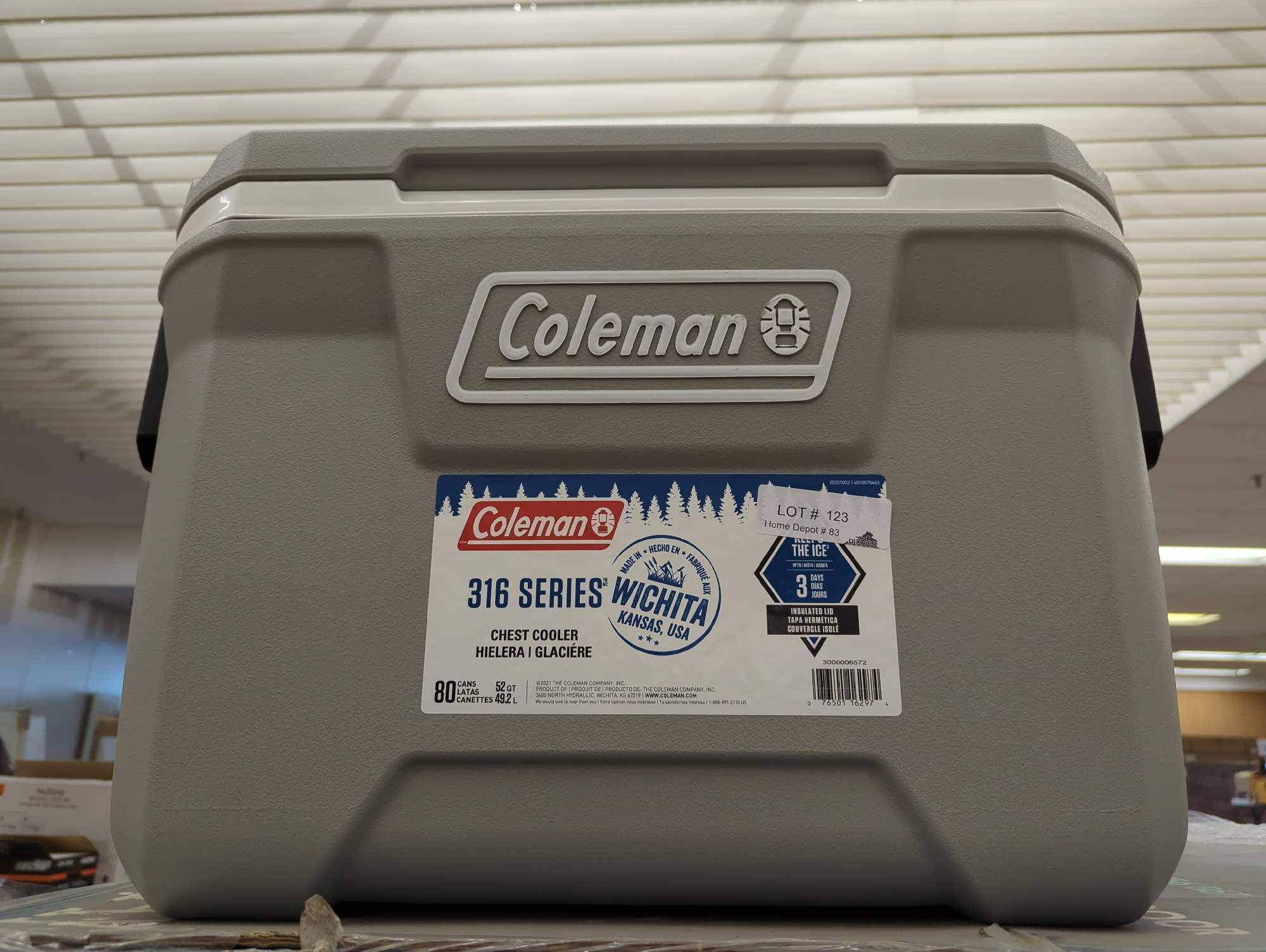 Coleman 52 qt. 316 Series Gray Chest Cooler, Appears to be New Retail Price Value $70, Sold Where Is