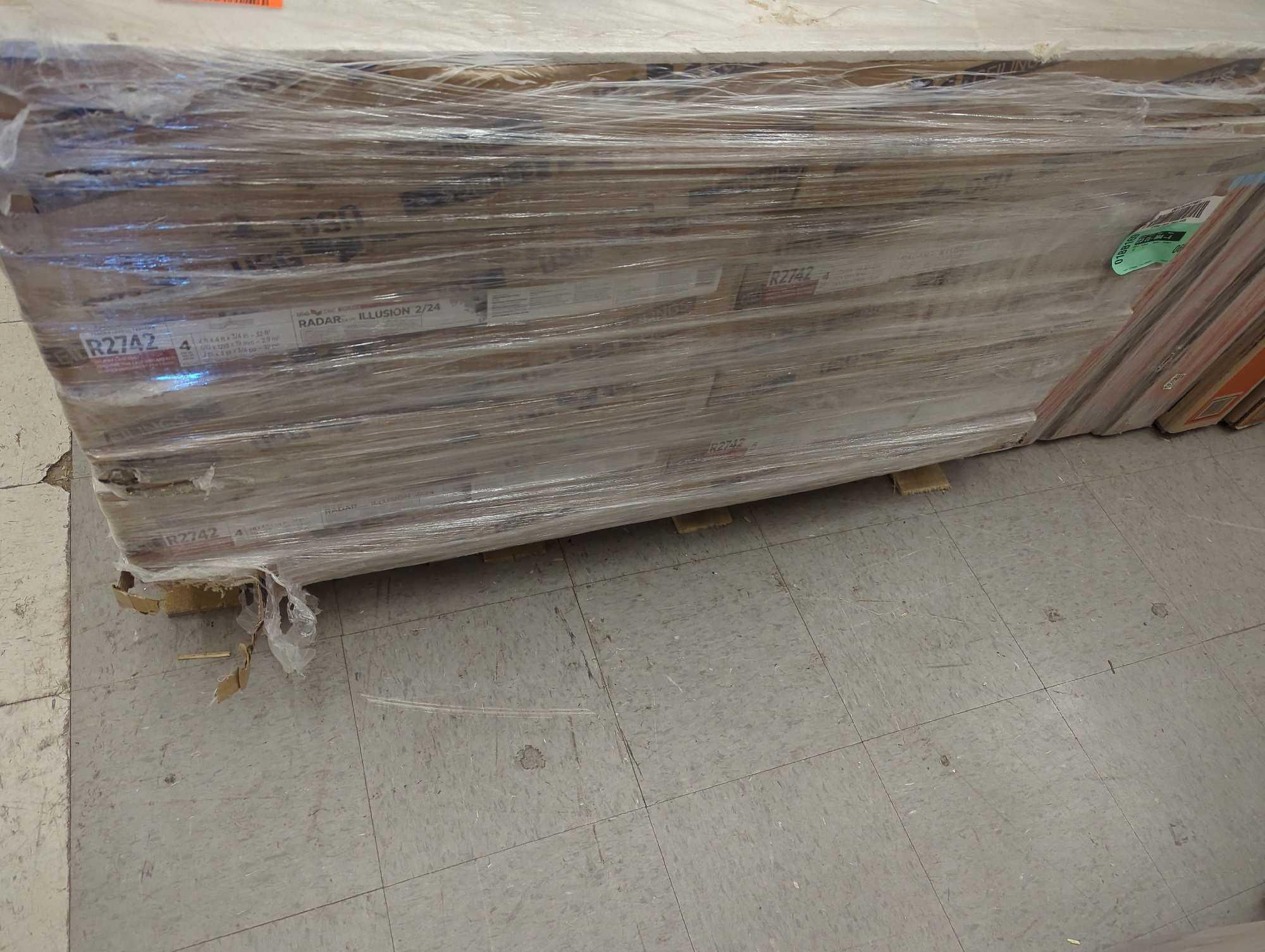 Pallet Lot of 18 Cases of USG Ceilings 2 ft. x 4 ft. Radar Basic Illusion White Shadowline Tapered