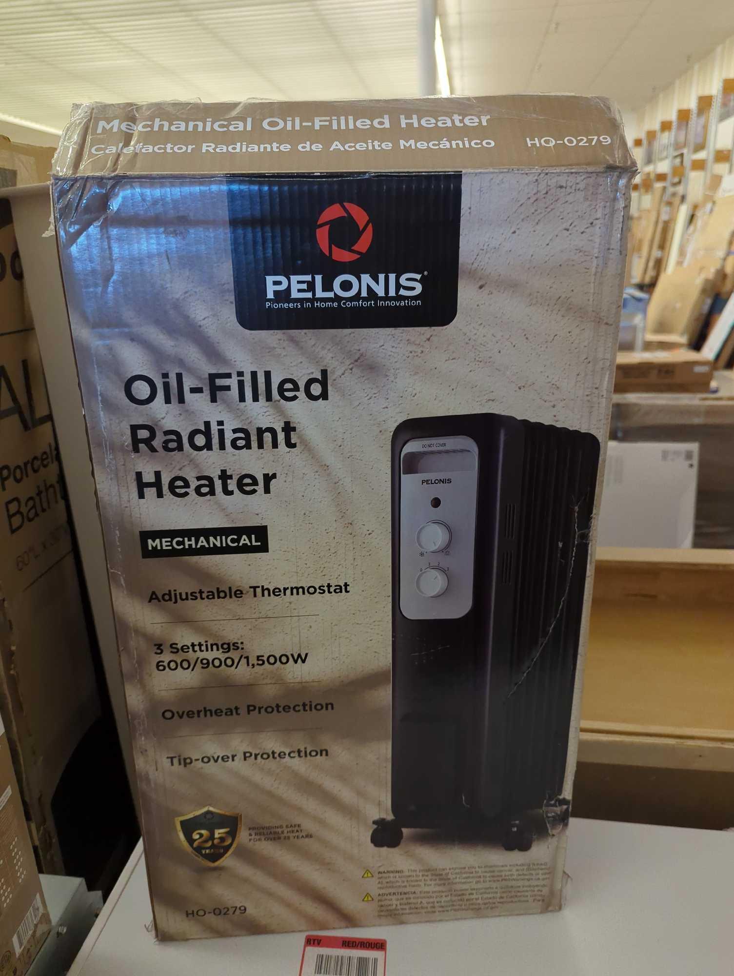 Pelonis 1,500-Watt Oil-Filled Radiant Electric Space Heater with Thermostat, OPEN BOX, UNIT APPEARS