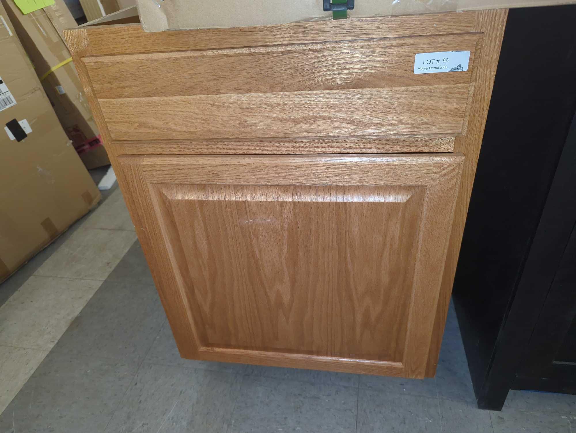 Hampton Bay Hampton Assembled Base Kitchen Cabinet in Medium Oak with Ball-Bearing Drawer Glides,