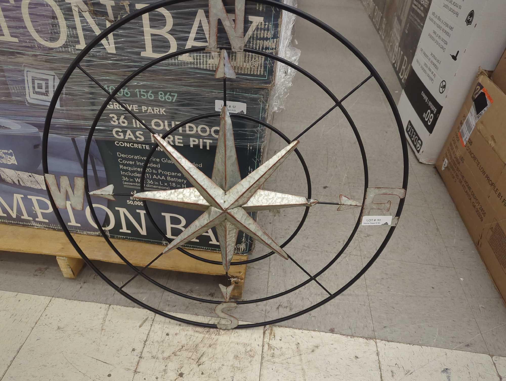 Litton Lane Metal Gray Indoor Outdoor Compass Wall Decor with Distressed Copper Like Finish, Appears