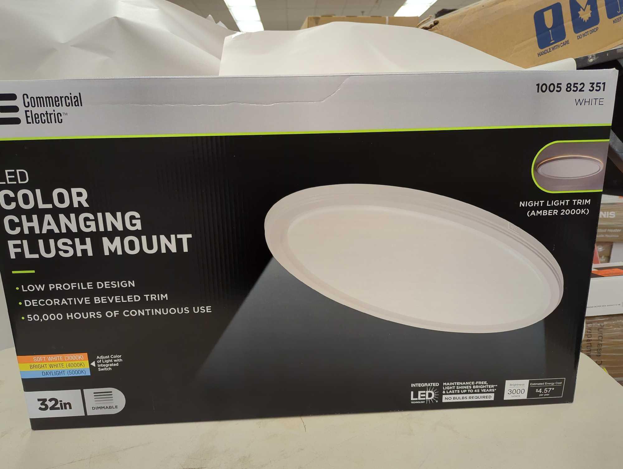 Commercial Electric 32 in. Low Profile Oval White LED Flush Mount Ceiling Light with Night Light