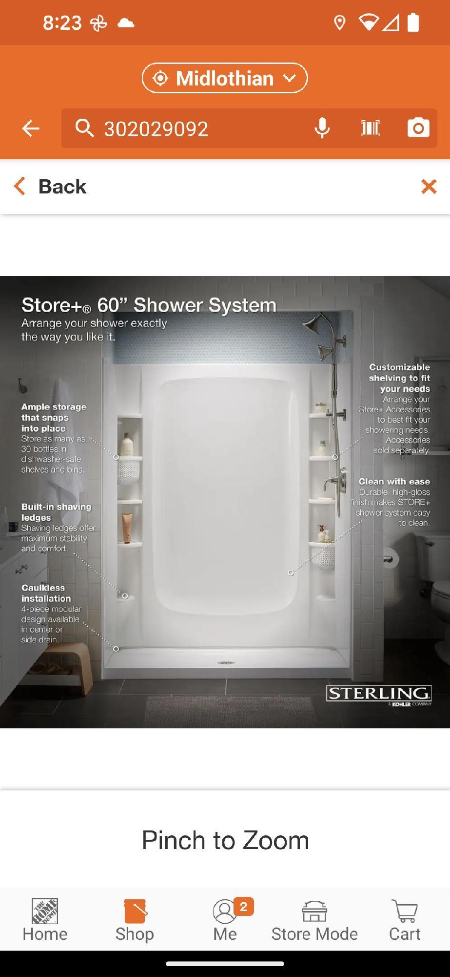 STERLING STORE+ 30 in. W x 75.875 in. H Five-Piece Direct-to-Stud Shower Wall Surround Alcove in