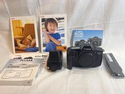 Canon camera lot - EOS 650, Auto flash CX-780, various manuals, strap
