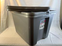 Lot of 2 Sterilite gray plastic 18 gallon tubs with lids....