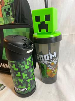 Minecraft lot - backpack, cups, watch, lunch bag