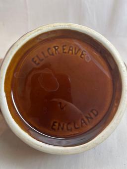 Saxony Ellgreave England Woven Rings Brown Glazed Pottery Tea Pot. 6" tall.