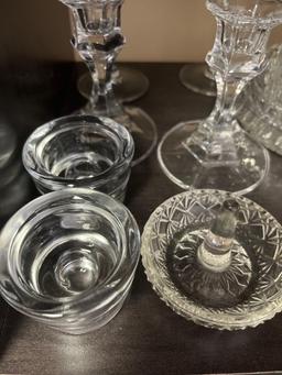 Glass lot - ring holder, wine glasses, candle holders, serving bowls