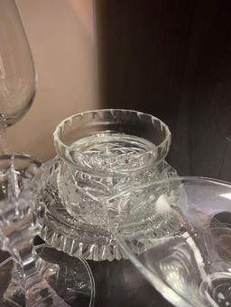 Glass lot - ring holder, wine glasses, candle holders, serving bowls