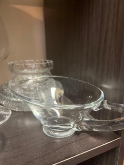Glass lot - ring holder, wine glasses, candle holders, serving bowls