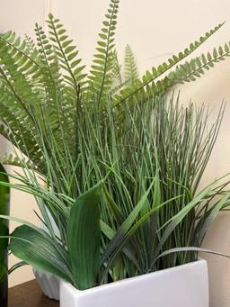 Home decor. Plants, wooden art, bottle.