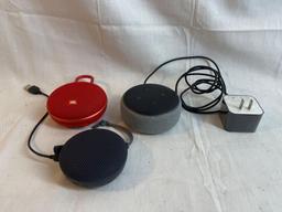 JBL Bluetooth speaker, Onn Bluetooth speaker, Amazon Echo Dot.
