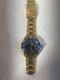 Invicta Men's Pro Diver 17058 Gold Stainless-Steel Quartz Dress... Watch Gold with blue face. Needs