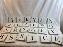 Lot of large wooden Scrabble style letter tiles. 5.5 inches....