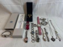 Watch lot including Adidas watch in box, silver and gold color watches