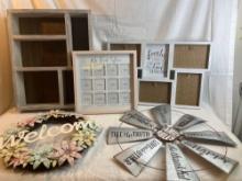 Home decor lot: display shelf, first year photo frame, family photo frame, family rules display,