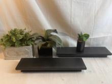 Assorted planters and wall shelves