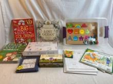 Educational school lot. Books, puzzles, worksheets, reading workbooks.