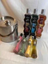 Bartender lot including a stainless steel ice bucket, drink mixers and salt and sugar set....