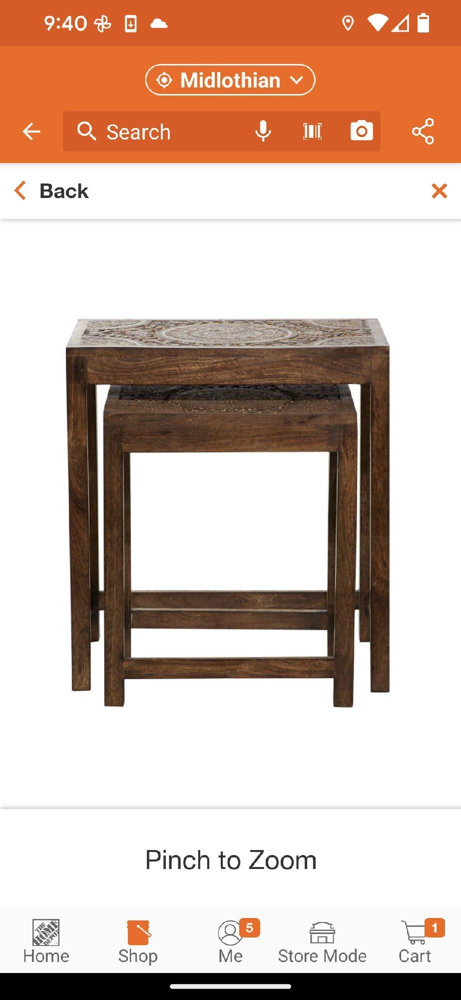 Litton Lane 14 in. Brown Handmade Intricately Carved Floral Large Rectangle Wood End Accent Table