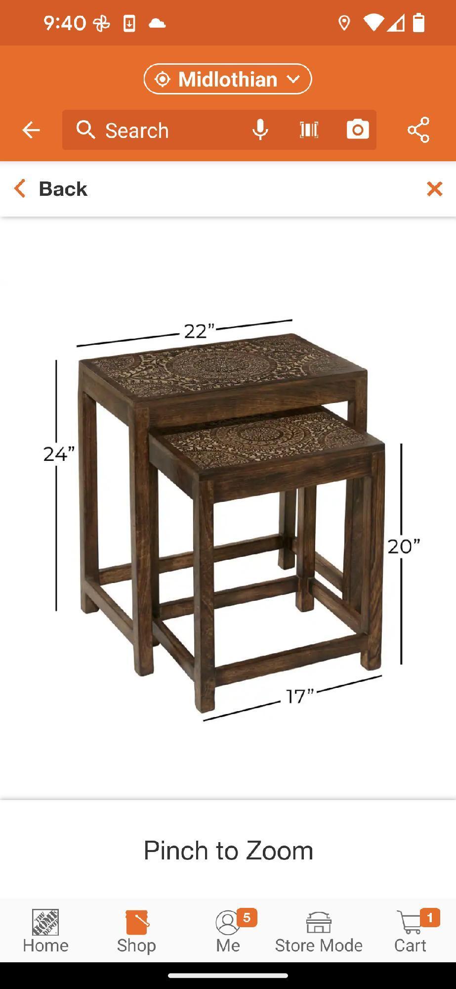 Litton Lane 14 in. Brown Handmade Intricately Carved Floral Large Rectangle Wood End Accent Table