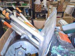 Shelf Lot of Assorted Items Including Toilet Seats, Toilet Tanks, Spray Nozzles, Garden Hoses,