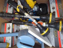 Shelf Lot of Assorted Items Including Toilet Seats, Toilet Tanks, Spray Nozzles, Garden Hoses,