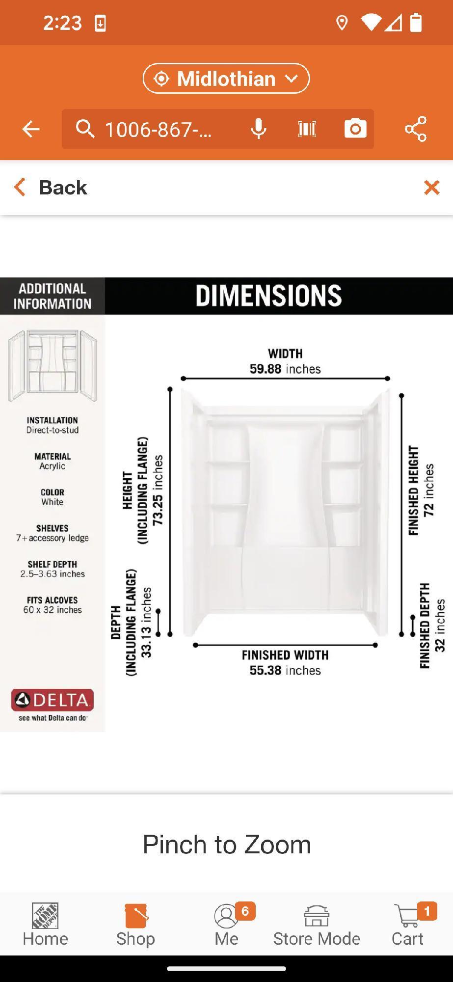 Lot of 2 Delta 60 in x 32 in Shower Wall Set In White Both In Open Boxes Do to Being in Open Boxes