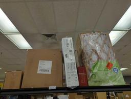 Shelf Lot of Assorted Items to Include, Toilet Seat Riser, Honeywell Home 20 in x 20 in x 4 in Air