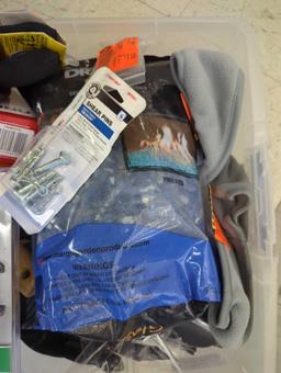 Tote Lot of Assorted Items to Include, Form Grip Nitrile Coated Gloves 5 Pairs, Arrow PT50 Staple