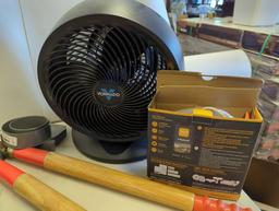 Box lot of assorted items including vornado fan, Winter ice scraper mitt, 10W-30 engine oil, 7000