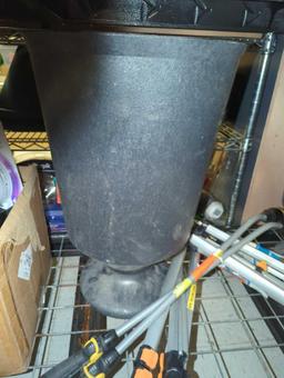 Partial Shelf Lot of Assorted Items to Include, 3 Large Tierra Verde Planting Pot, Sprinkler Tripod,