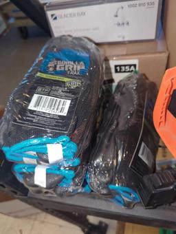 Partial Shelf Lot of Assorted Items to Include GORILLA GRIP Large TRAX Extreme Grip Work Gloves,