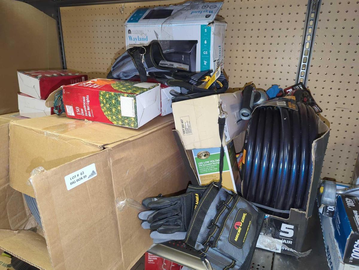 Partial Shelf Lot of Assorted Items Including Swan 100 Foot Professional Duty Hose, Monteaux