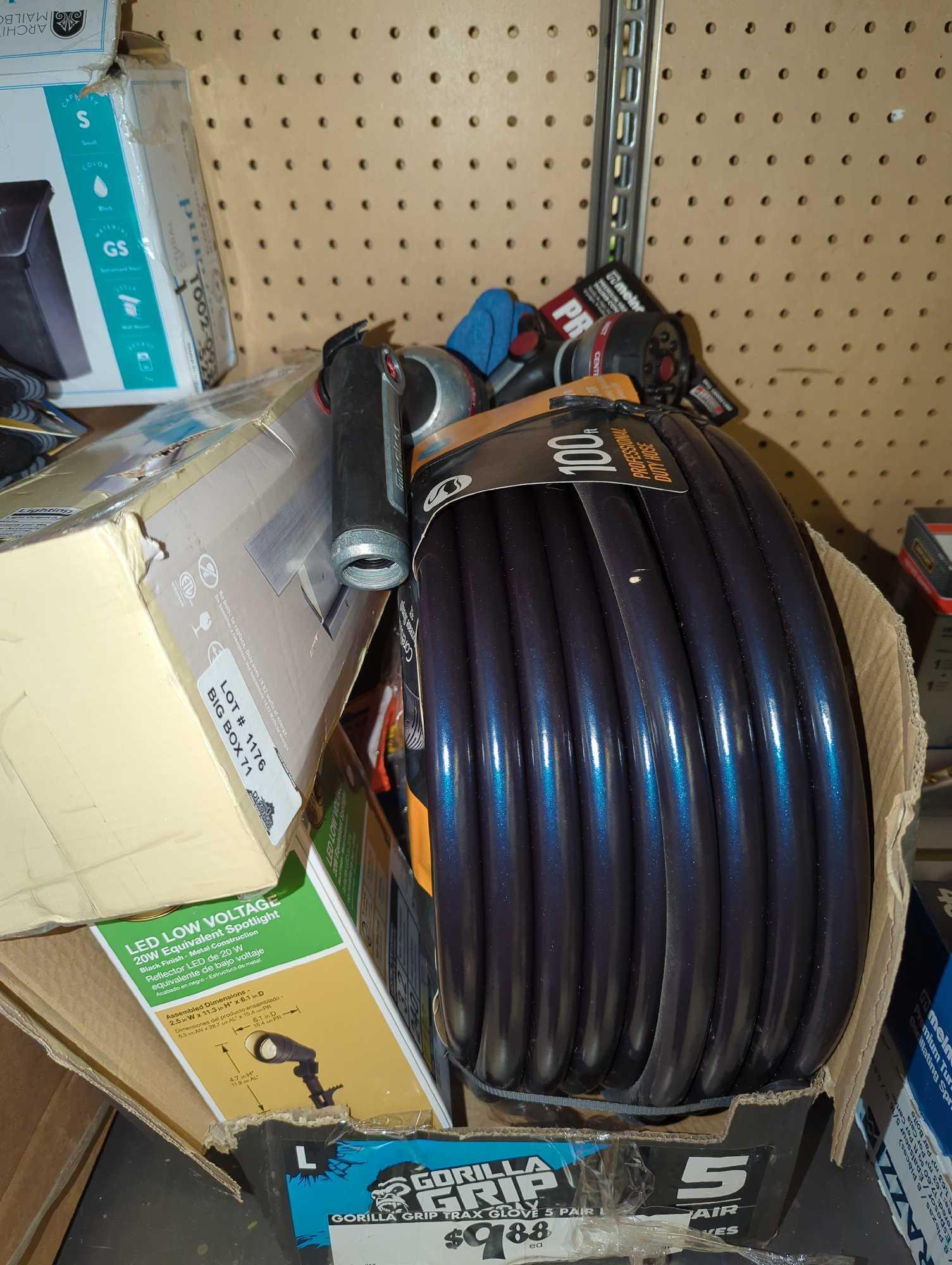 Partial Shelf Lot of Assorted Items Including Swan 100 Foot Professional Duty Hose, Monteaux