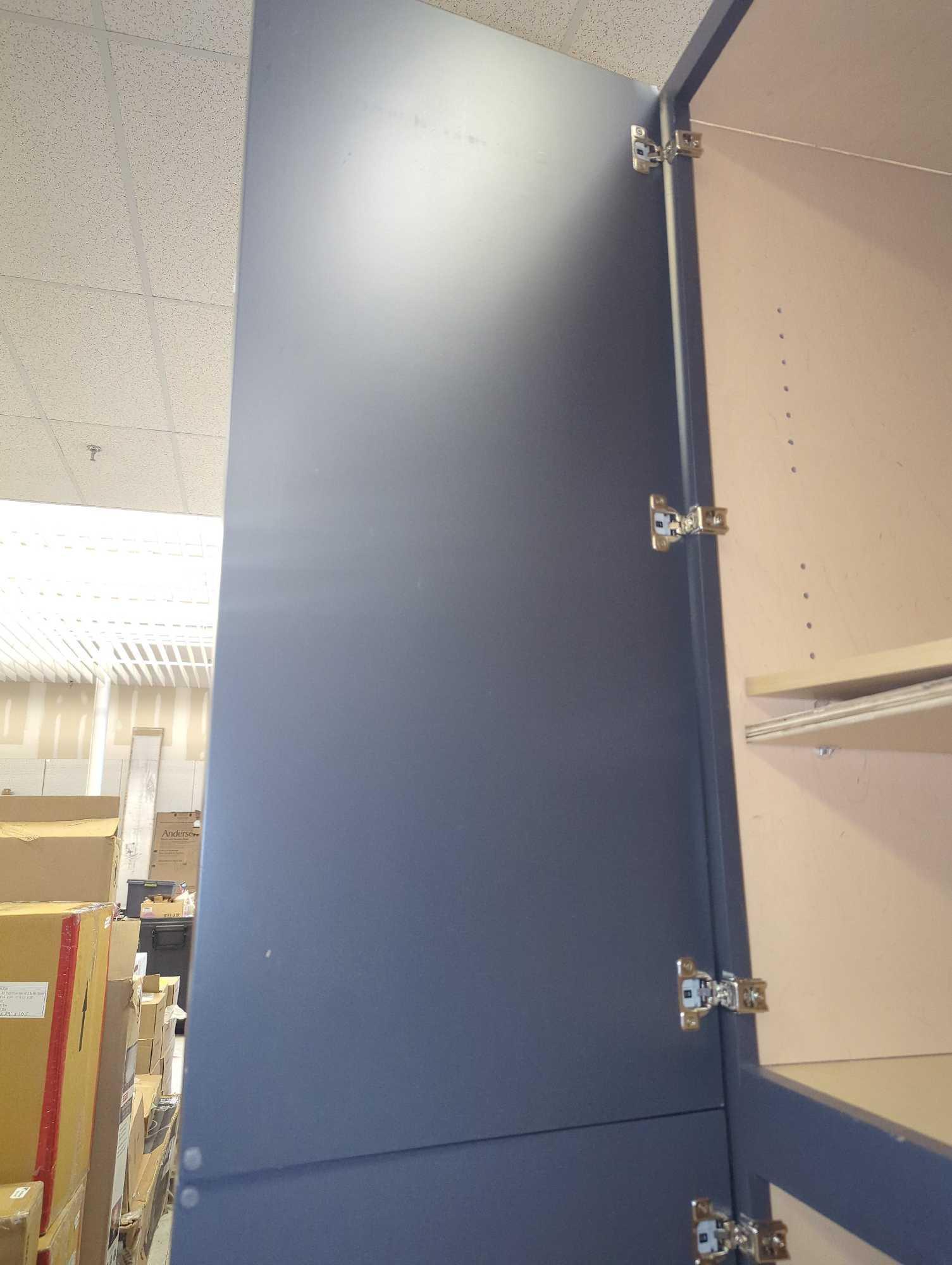 Hampton Bay (Back Needs Repaired) Freestanding Pantry Cabinet in Blue, Retail Price $349, Dimensions