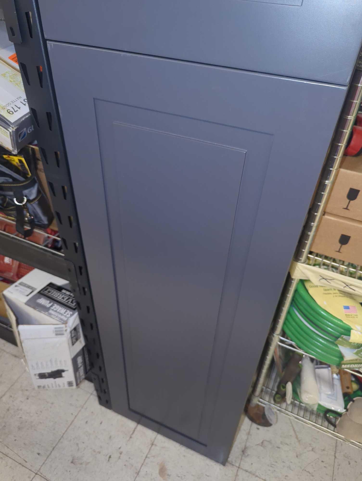 Hampton Bay (Back Needs Repaired) Freestanding Pantry Cabinet in Blue, Retail Price $349, Dimensions