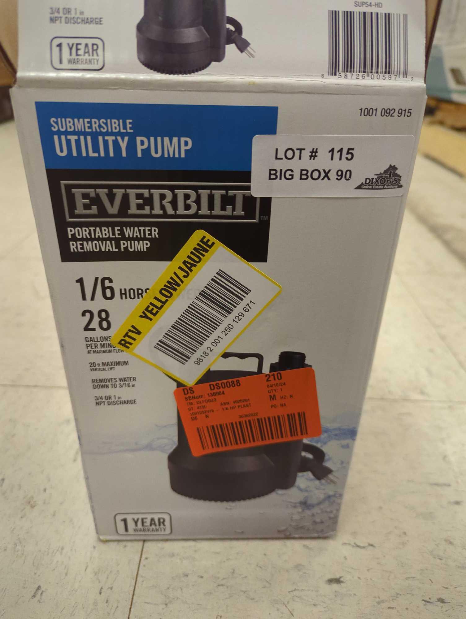 Everbilt 1/6 HP Plastic Submersible Utility Pump, Appears to be Used in Open Box Retail Price Value