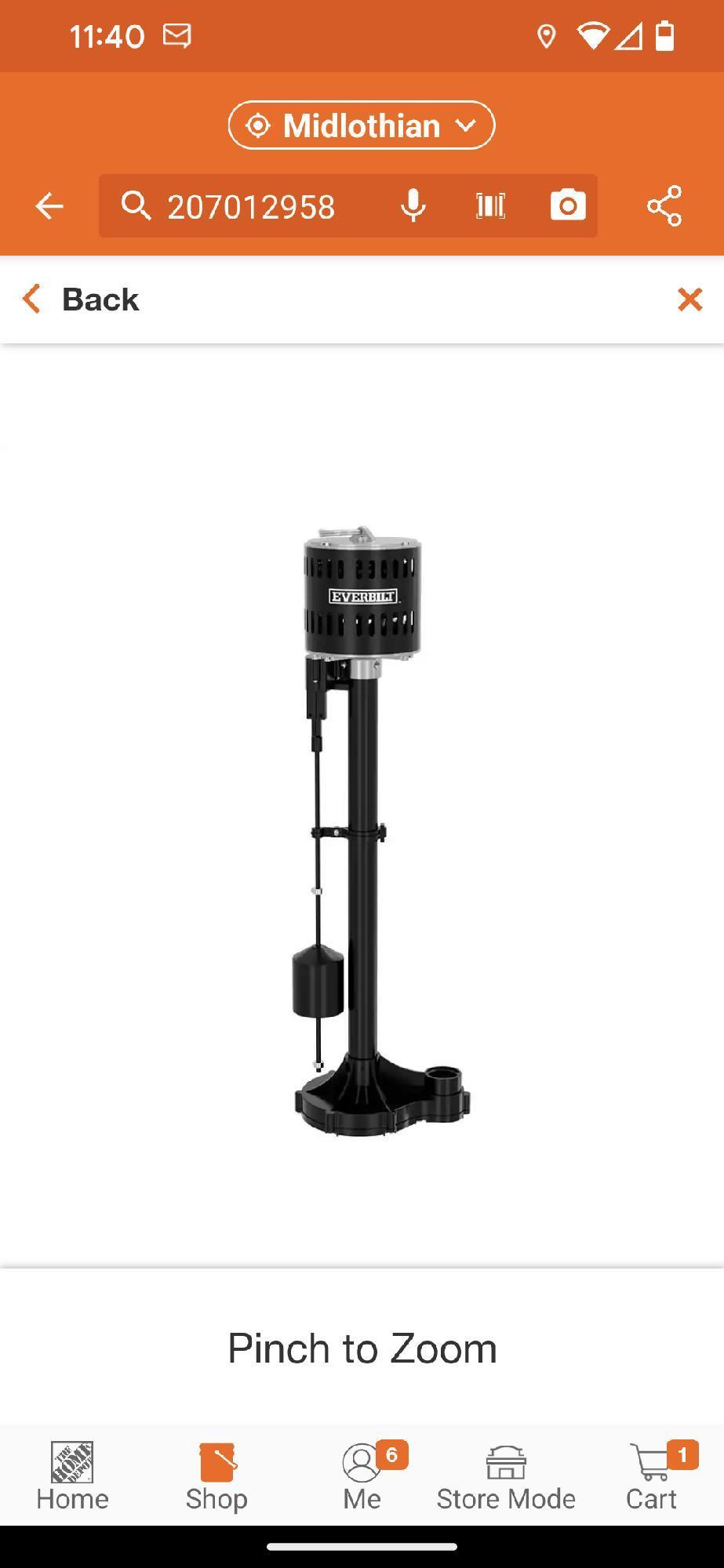 Everbilt 1/3 HP Plastic Pedestal Sump Pump, Appears to be New in Factory Sealed Box Retail Price