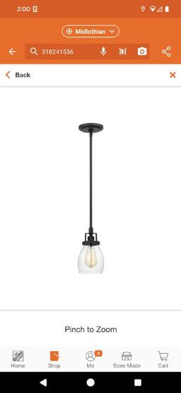 Generation Lighting Belton 1-Light Midnight Matte Black Hanging Mini-Pendant, Retail Price $72,