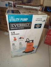 Everbilt 1/4 HP 2-in-1 Submersible Utility and Transfer Pump, Retail Price $145, Appears to be Used,