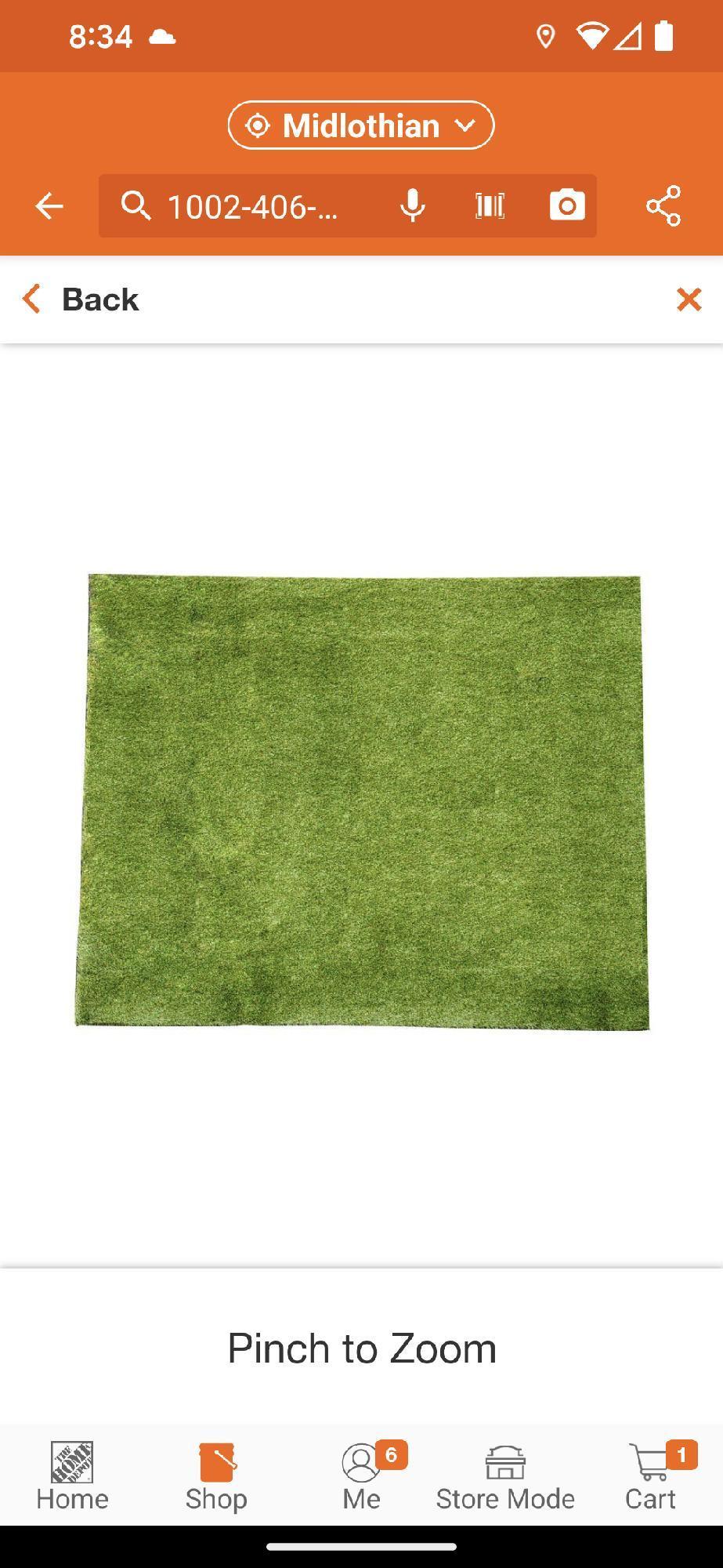 (1 Roll)TrafficMaster Landscape 6 ft. x 7.5 ft. Green Artificial Grass Rug, Appears to be New in