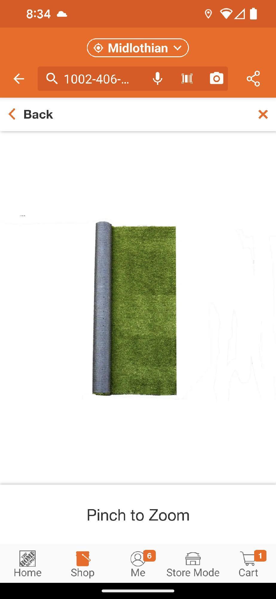 (1 Roll)TrafficMaster Landscape 6 ft. x 7.5 ft. Green Artificial Grass Rug, Appears to be New in