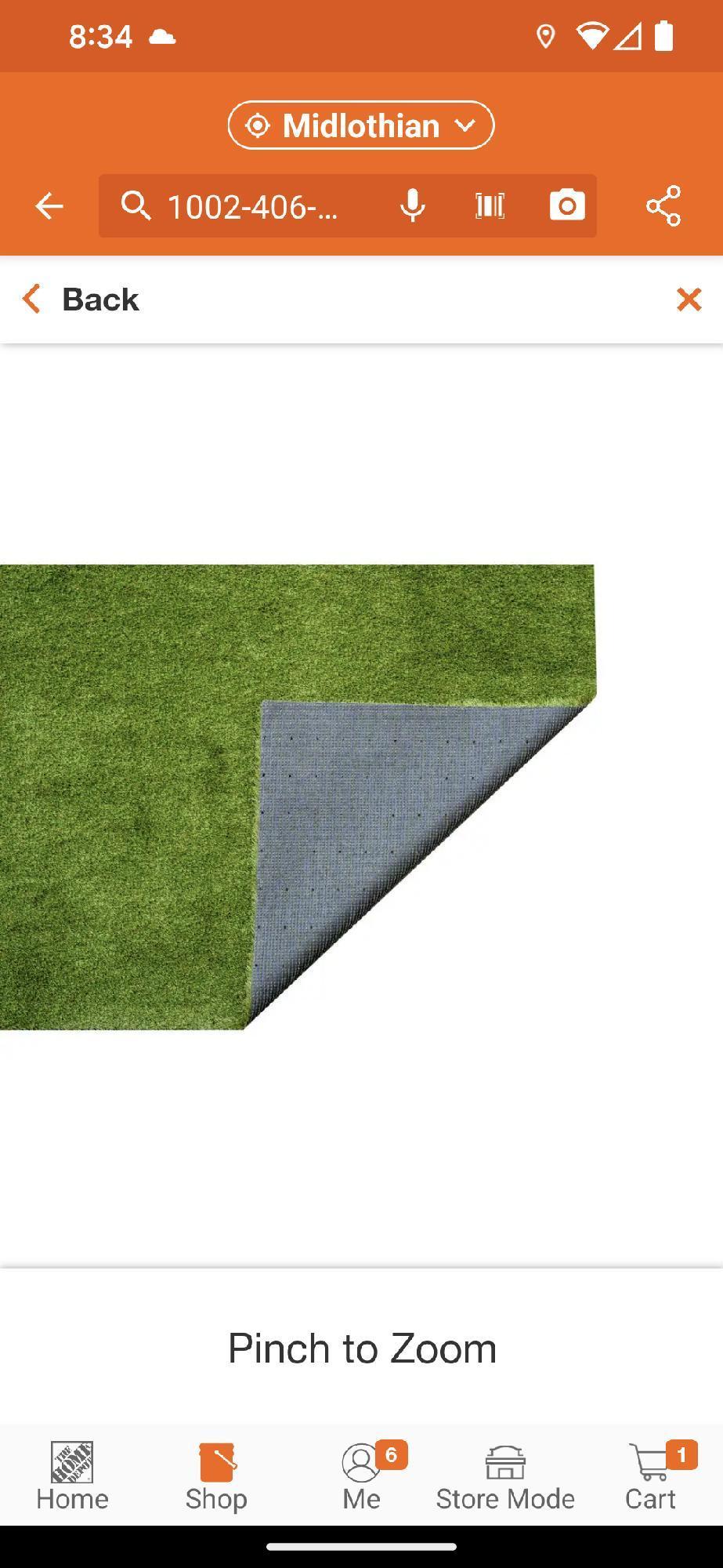 (1 Roll) TrafficMaster Landscape 6 ft. x 7.5 ft. Green Artificial Grass Rug, Appears to be New in