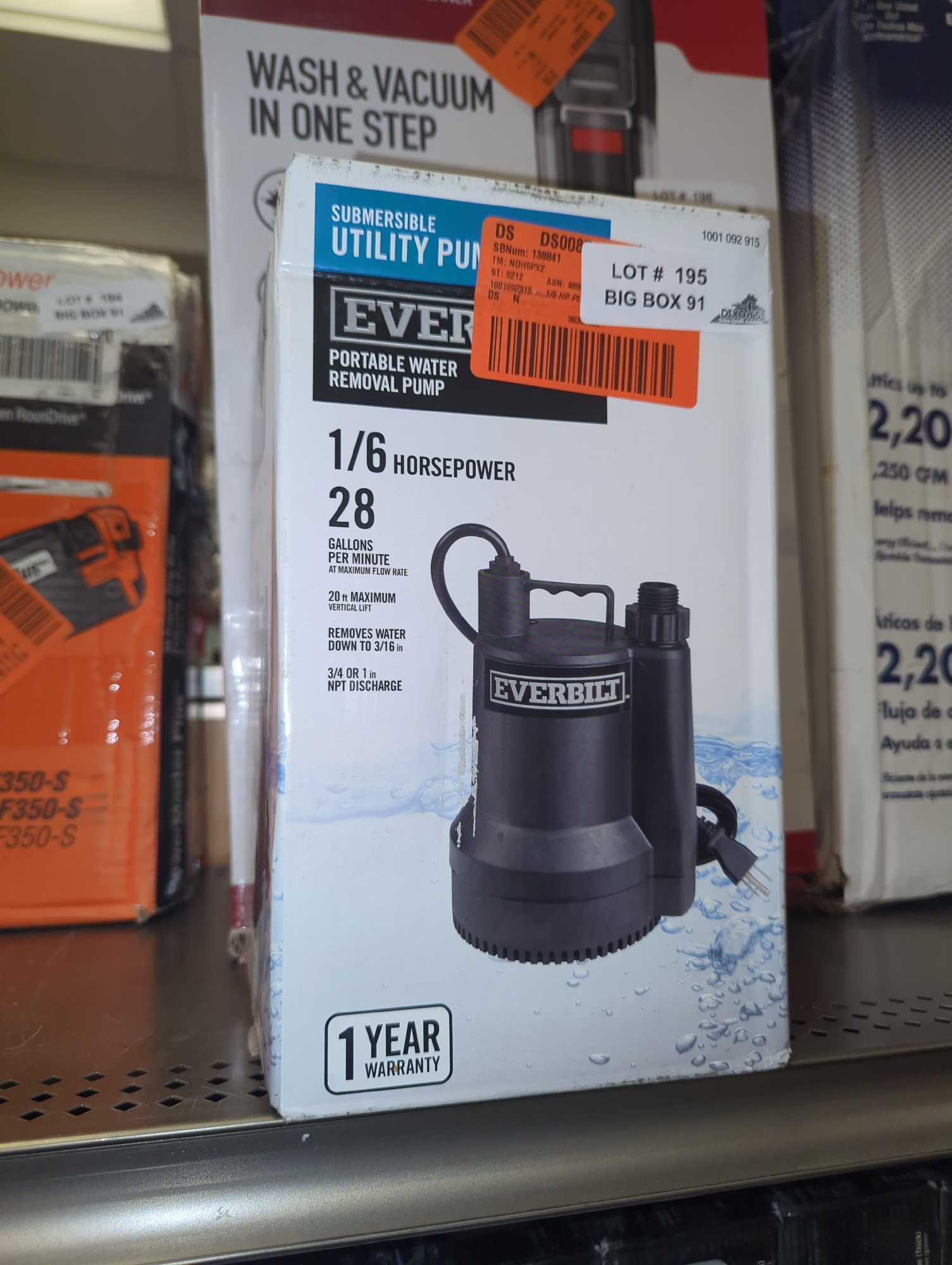 Everbilt 1/6 HP Plastic Submersible Utility Pump, Retail Price $109, Appears to be Used, What You