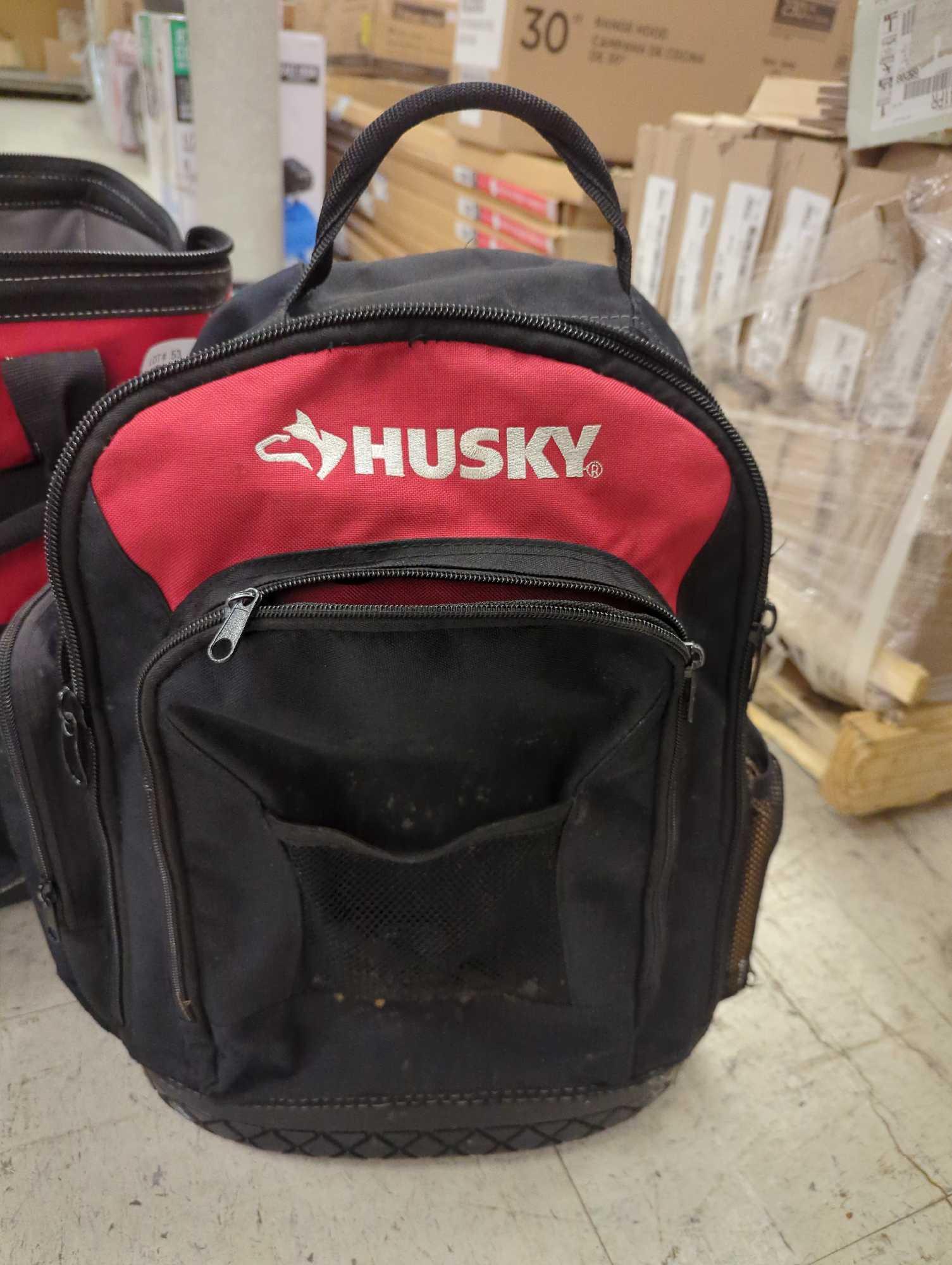 Lot of 2 Husky Items to Include, Husky 18 in. 18 Pocket Rolling Tool Bag, Appears to be Used Retail