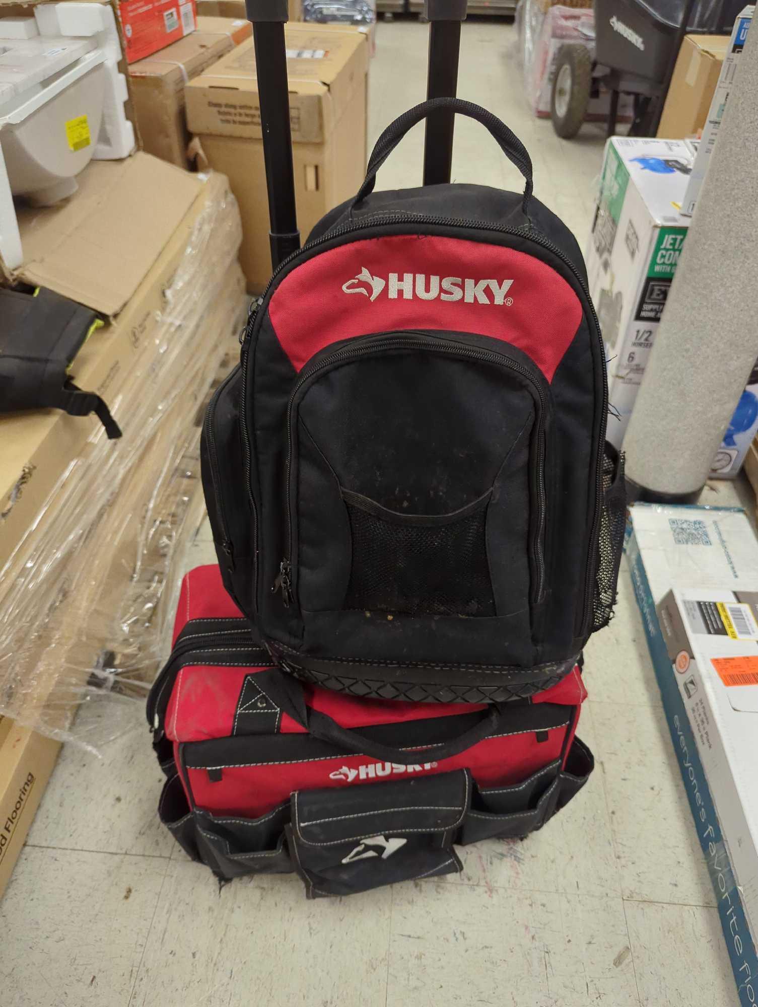 Lot of 2 Husky Items to Include, Husky 18 in. 18 Pocket Rolling Tool Bag, Appears to be Used Retail